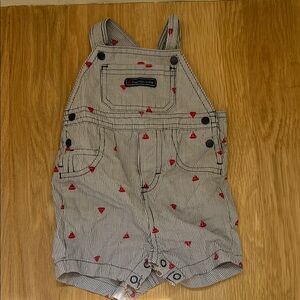 Striped Overalls with Red Accents